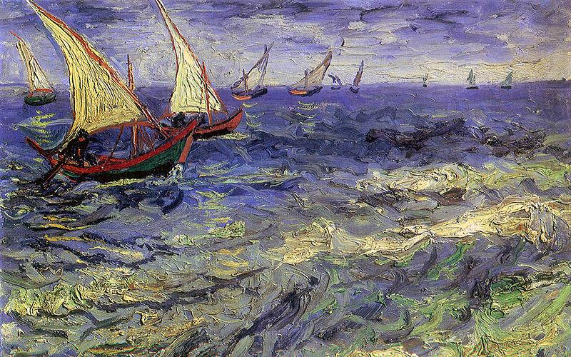 Boats at Sea, Saintes-Maries-de-la-Mer, Vincent Van Gogh